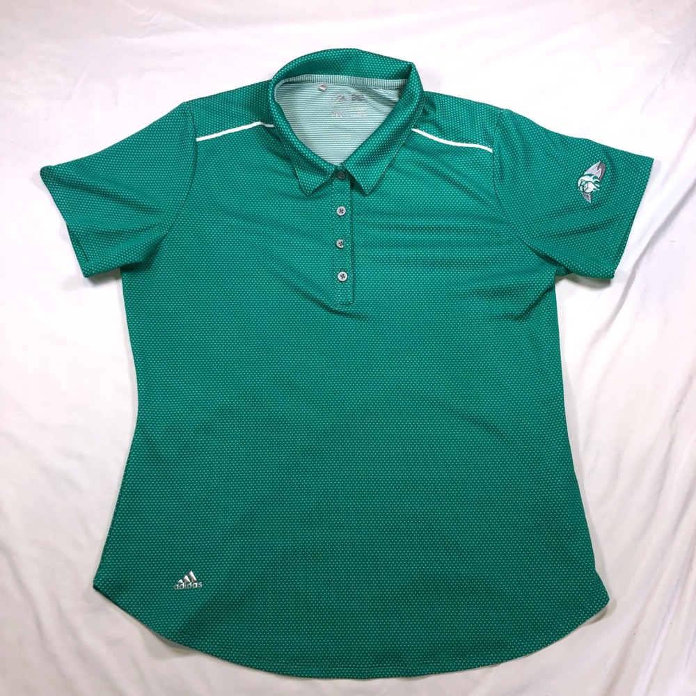 Adidas Golf Womens Green Polka Dot Polo Shirt Mascot Logo Size M Short Sleeve